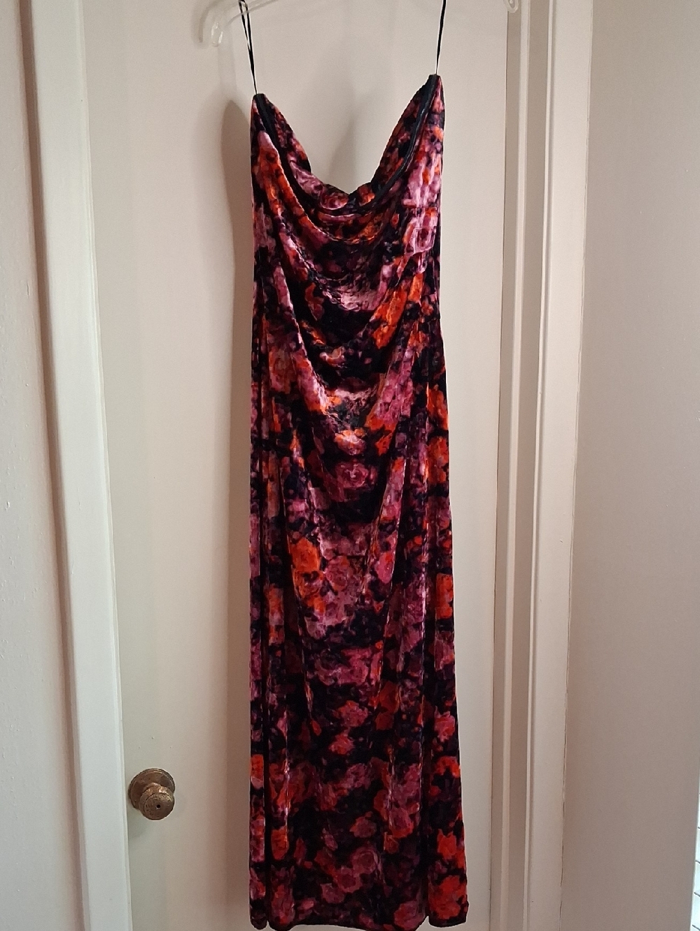 Steve Madden Floral Velvet Cowl Maxi Dress in Pink & Orange